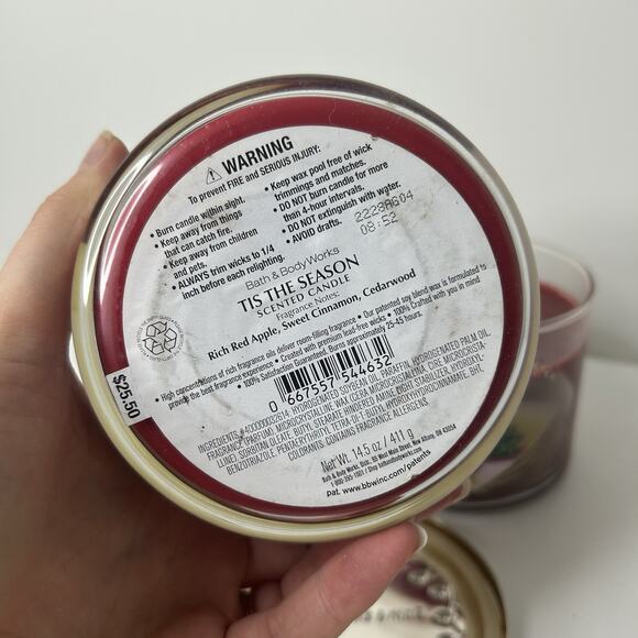 Bath & Body Works 'Tis The Season Candle 3 Wick Scented 14.5 oz Lot Of 2 - Picture 3 of 5